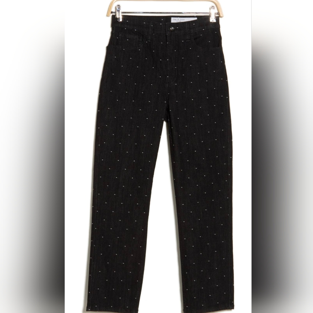 rag & bone Black Dot Fern High Rise Slim Straight Leg Jeans, 24 NWT